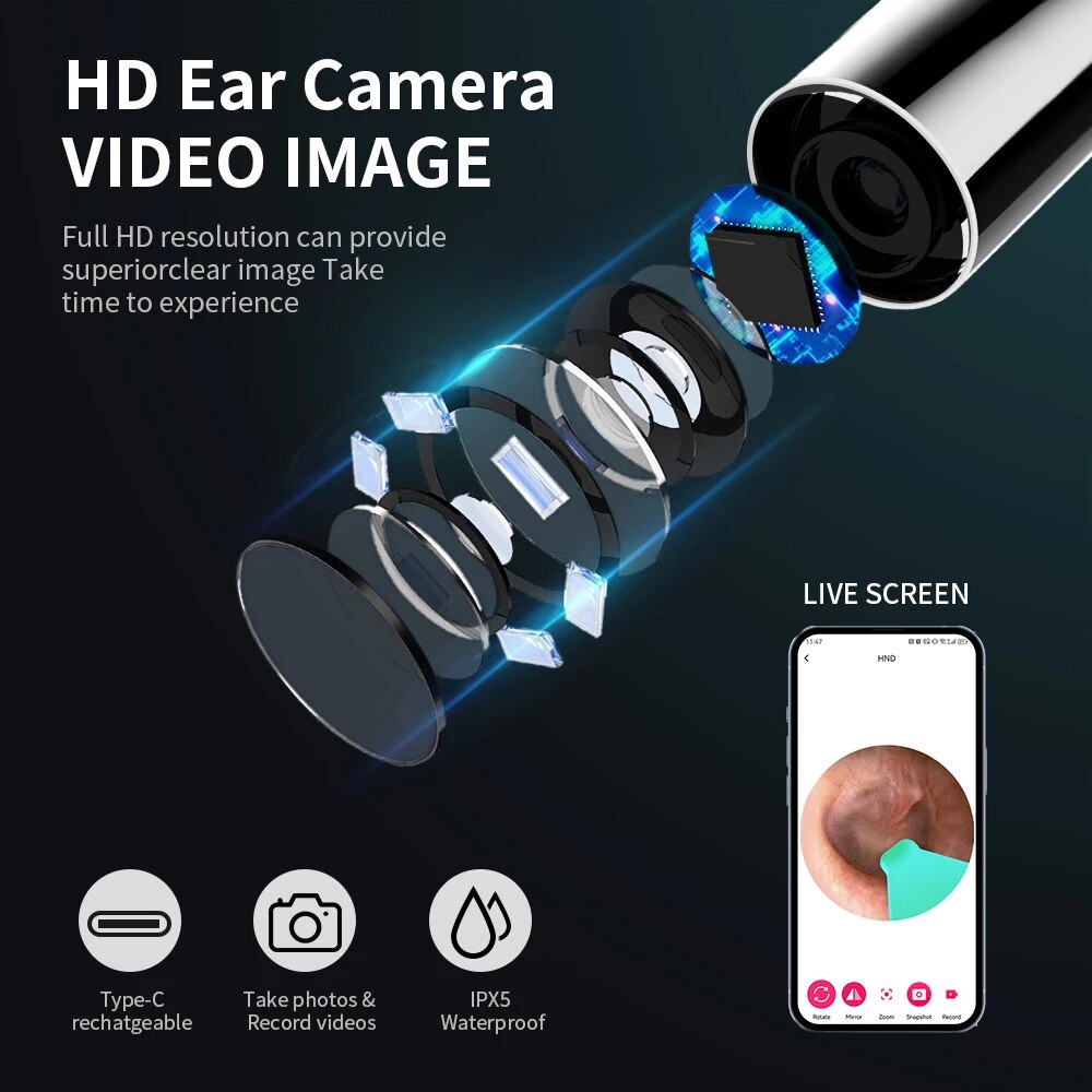 Ear Cleaning Tool with HD Camera and LED Lights Earwax Removal Otoscope